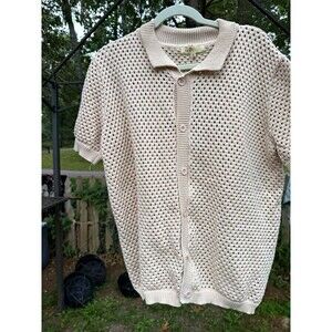 SANDSTONE Men’s M Collared Open-Knit Button Cardigan Sweater Beige SS NWOT